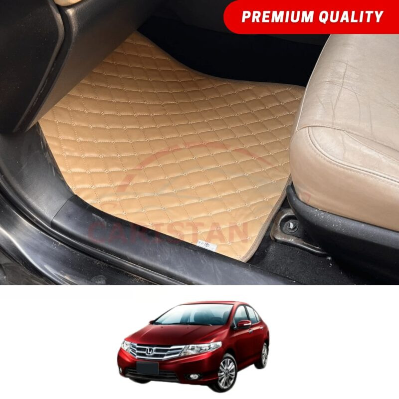 Honda City Flat Style 7D Floor Mats Beige Stitch 2009-21 Honda City Flat Style 7D Floor Mats Beige Stitch 2009-21