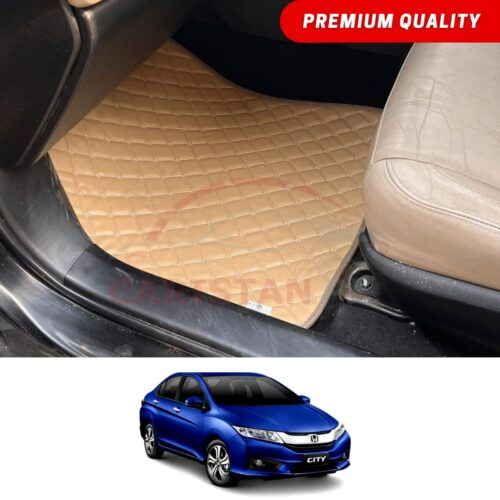 Honda City New Shape Flat Style 7D Floor Mats Beige Stitch