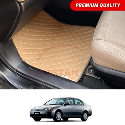 Honda Civic Flat Style 7D Floor Mats Beige Stitch 2001-05