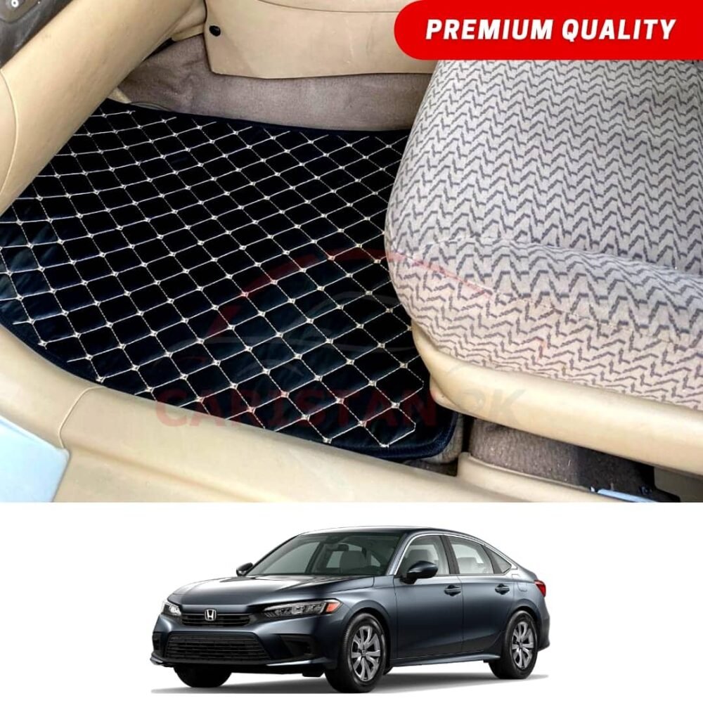 Honda Civic Flat Style 7D Floor Mats Black With Beige Stitch 2022 Model & Onwards Honda Civic Flat Style 7D Floor Mats Black With Beige Stitch 2022 Model & Onwards