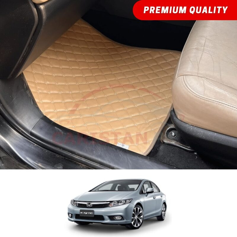 Honda Civic Rebirth Flat Style 7D Floor Mats Beige Stitch 2012-15