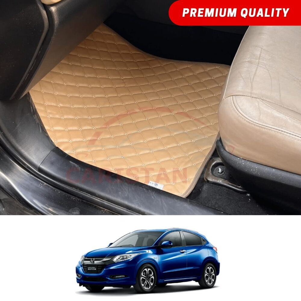 Honda Vezel Flat Style 7D Floor Mats Beige Stitch