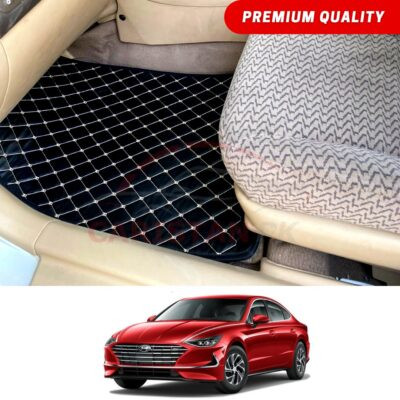 Hyundai Sonata Flat Style 7D Floor Mats Black With Beige Stitch