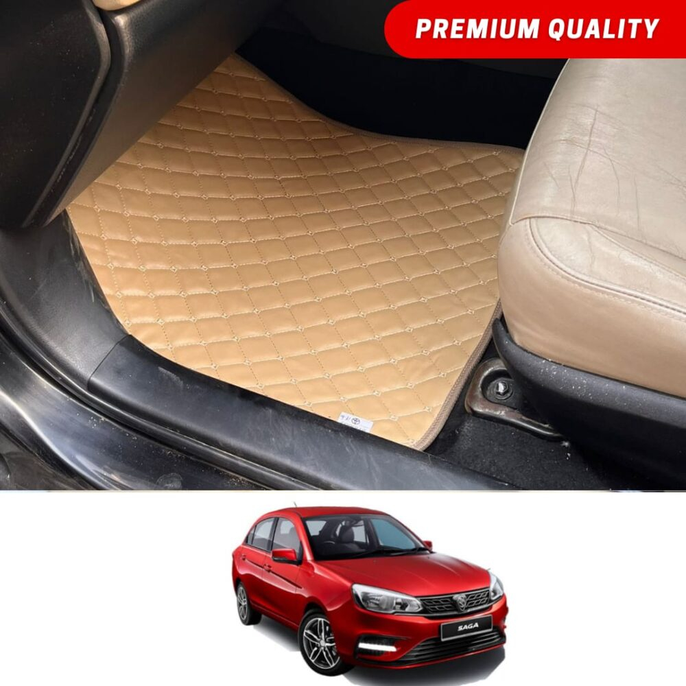 Proton Saga Flat Style 7D Floor Mats Beige Stitch