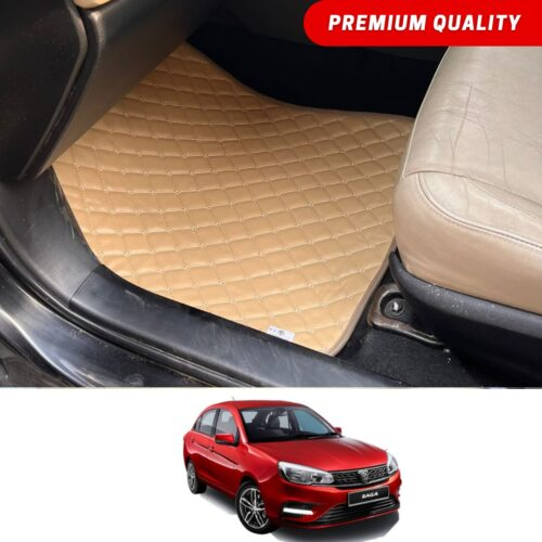 Proton Saga Flat Style 7D Floor Mats Beige Stitch