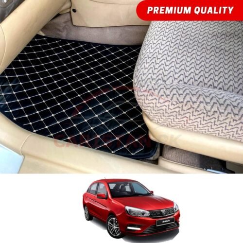 Proton Saga Flat Style 7D Floor Mats Black With Beige Stitch