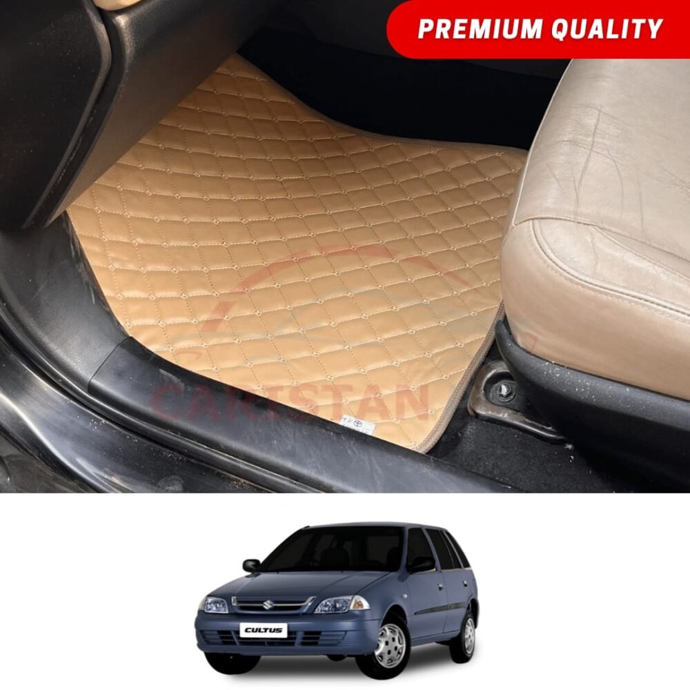 Suzuki Cultus Flat Style 7D Floor Mats Beige Stitch 2002-16 Suzuki Cultus Flat Style 7D Floor Mats Beige Stitch 2002-16