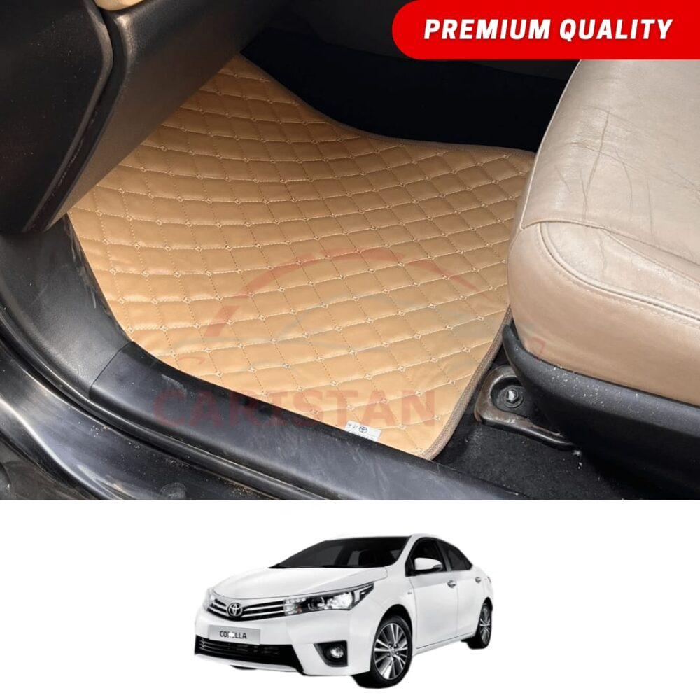 Toyota Corolla Flat Style 7D Floor Mats Beige Stitch 2014-16 Toyota Corolla Flat Style 7D Floor Mats Beige Stitch 2014-16