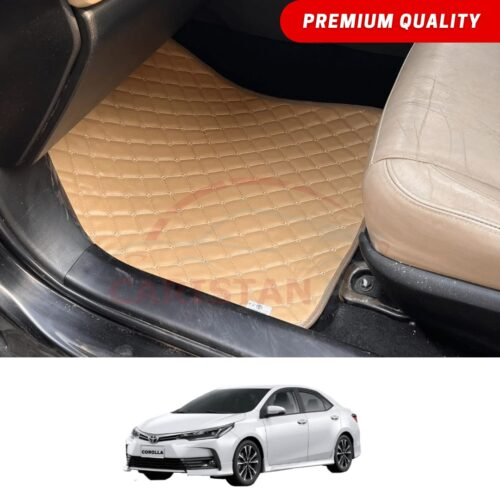 Toyota Corolla Flat Style 7D Floor Mats Beige Stitch 2017-26