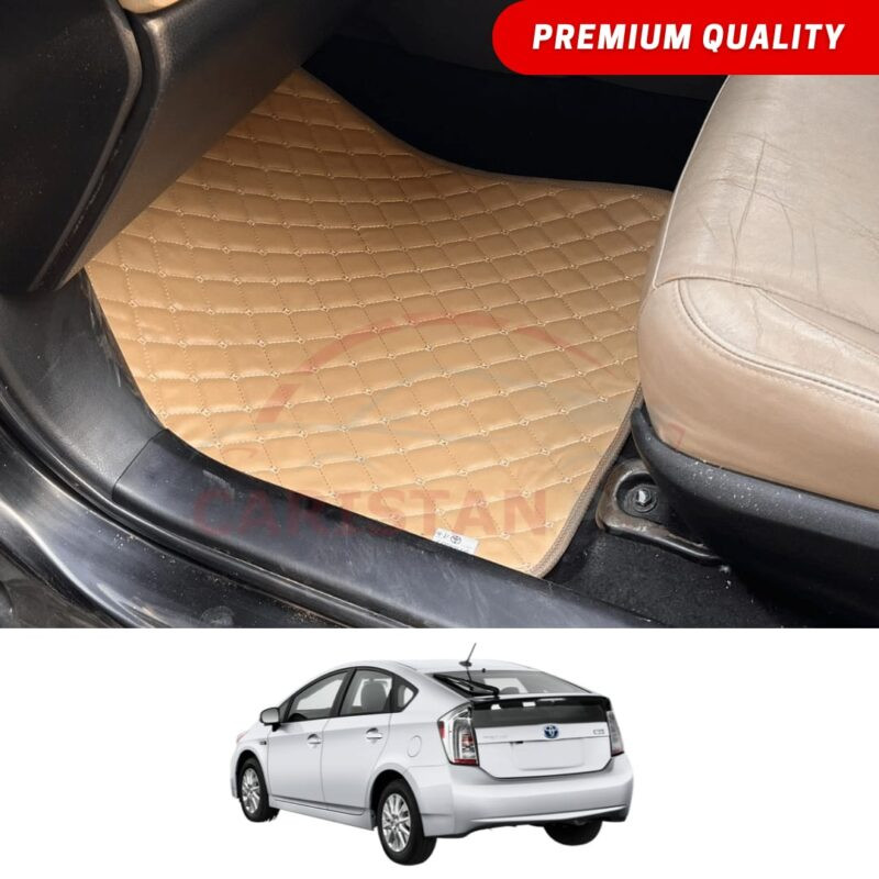 Toyota Prius Flat Style 7D Floor Mats Beige Stitch 2010-17 Toyota Prius Flat Style 7D Floor Mats Beige Stitch 2010-17
