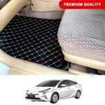 Toyota Prius Flat Style 7D Floor Mats Black With Beige Stitch 2018-21