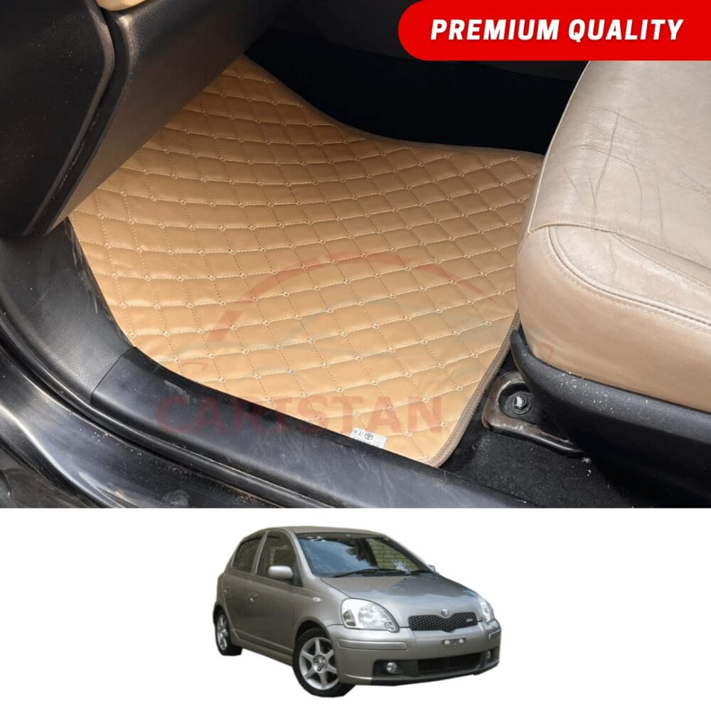 Toyota Vitz Flat Style 7D Floor Mats Beige Stitch 2000-05