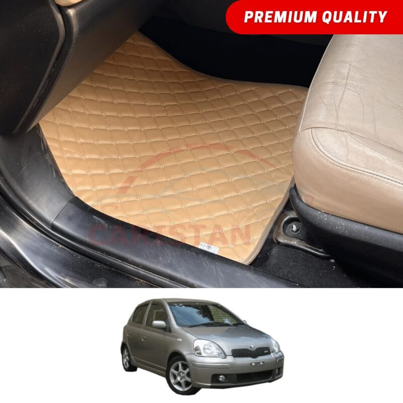 Toyota Vitz Flat Style 7D Floor Mats Beige Stitch 2000-05 Toyota Vitz Flat Style 7D Floor Mats Beige Stitch 2000-05