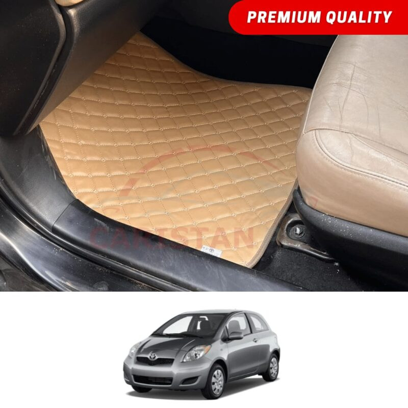 Toyota Vitz Flat Style 7D Floor Mats Beige Stitch 2006-10 Toyota Vitz Flat Style 7D Floor Mats Beige Stitch 2006-10