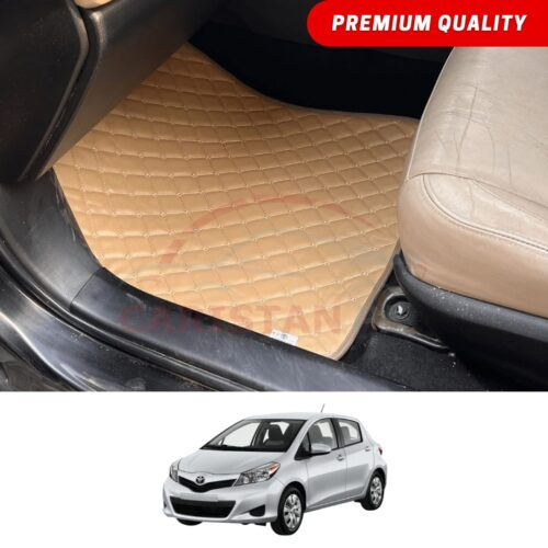 Toyota Vitz Flat Style 7D Floor Mats Beige Stitch 2011-16