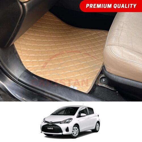Toyota Vitz Flat Style 7D Floor Mats Beige Stitch 2017-23