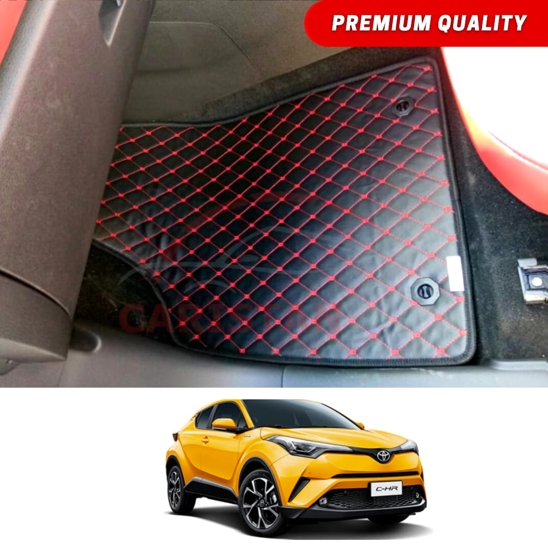 Toyota CHR Flat Style 7D Floor Mats Black With Red Stitch
