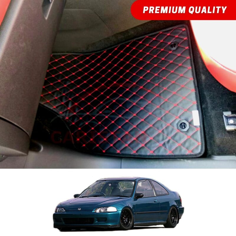 Honda Civic Dolphin Flat Style 7D Floor Mats Black With Red Stitch Honda Civic Dolphin Flat Style 7D Floor Mats Black With Red Stitch