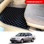 Honda Civic EK Flat Style 7D Floor Mats Black With Beige Stitch