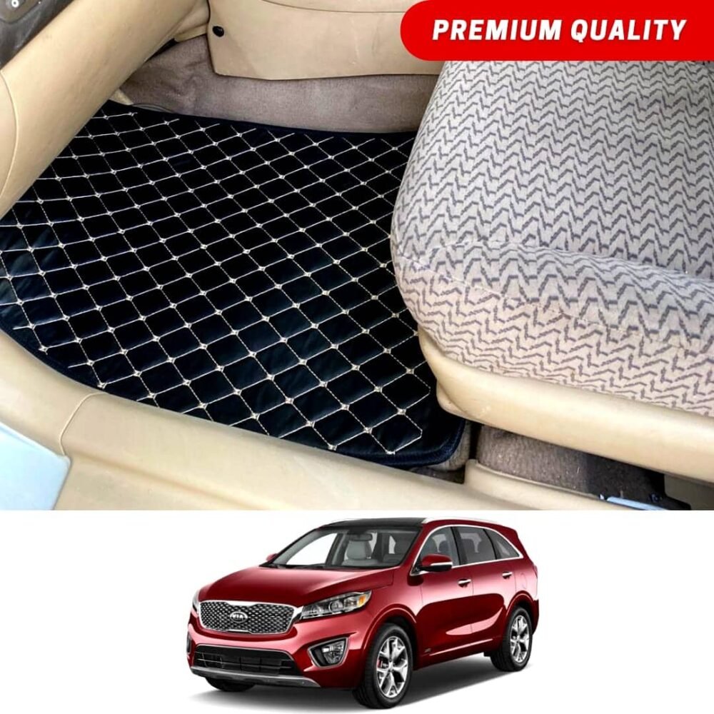 KIA Sorento Flat Style 7D Floor Mats Black With Beige Stitch
