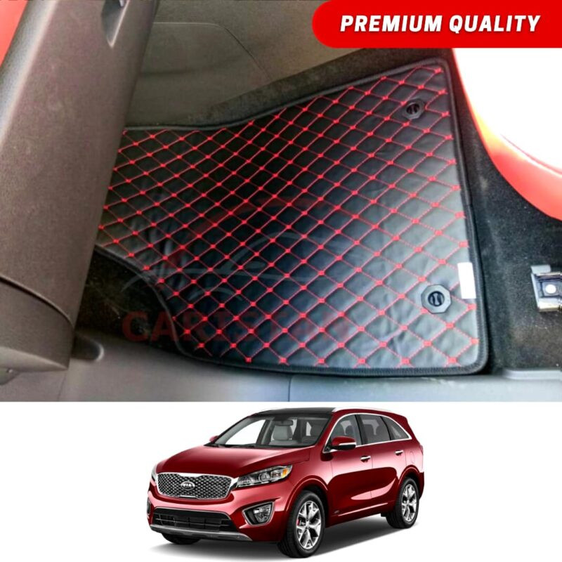 KIA Sorento Flat Style 7D Floor Mats Black With Red Stitch KIA Sorento Flat Style 7D Floor Mats Black With Red Stitch