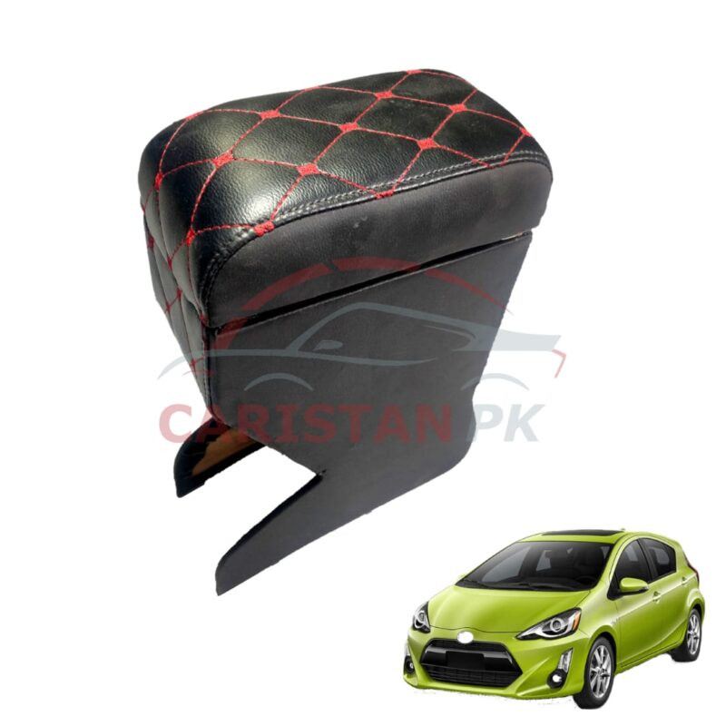 Toyota Aqua Custom Fit Arm Rest Black With Red Stitch 2017-22 Model Toyota Aqua Custom Fit Arm Rest Black With Red Stitch 2017-22 Model