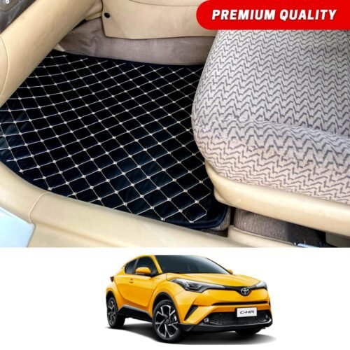 Toyota CHR Flat Style 7D Floor Mats Black With Beige Stitch