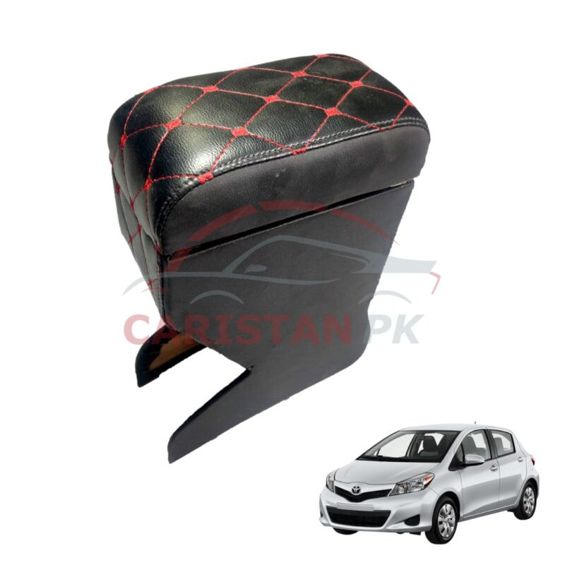 Toyota Vitz Custom Fit Arm Rest Black With Red Stitch 2011-16 Toyota Vitz Custom Fit Arm Rest Black With Red Stitch 2011-16