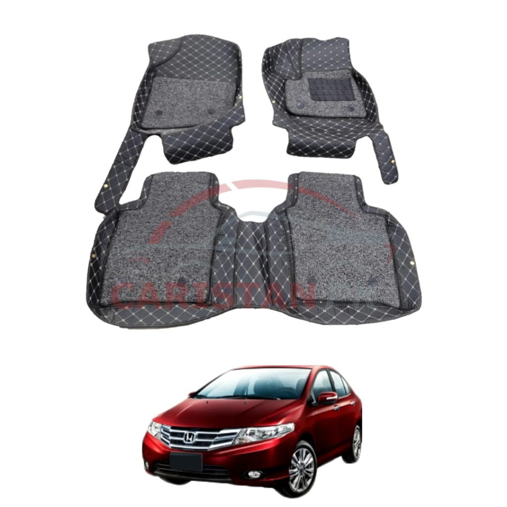 Honda City 9D Floor Mats Black With Beige Stitch 2009-21 Honda City 9D Floor Mats Black With Beige Stitch 2009-21