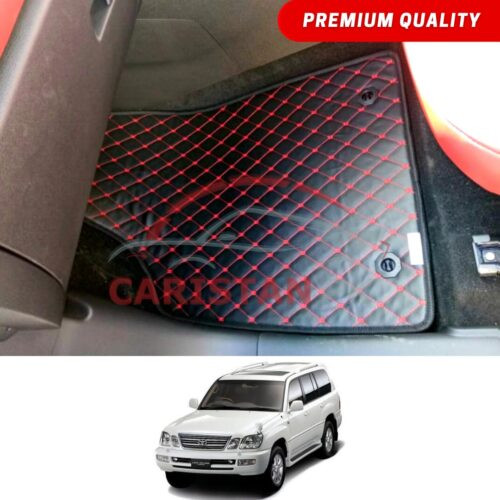 Toyota Land Cruiser Flat Style 7D Floor Mats Black With Red Stitch 2003-07