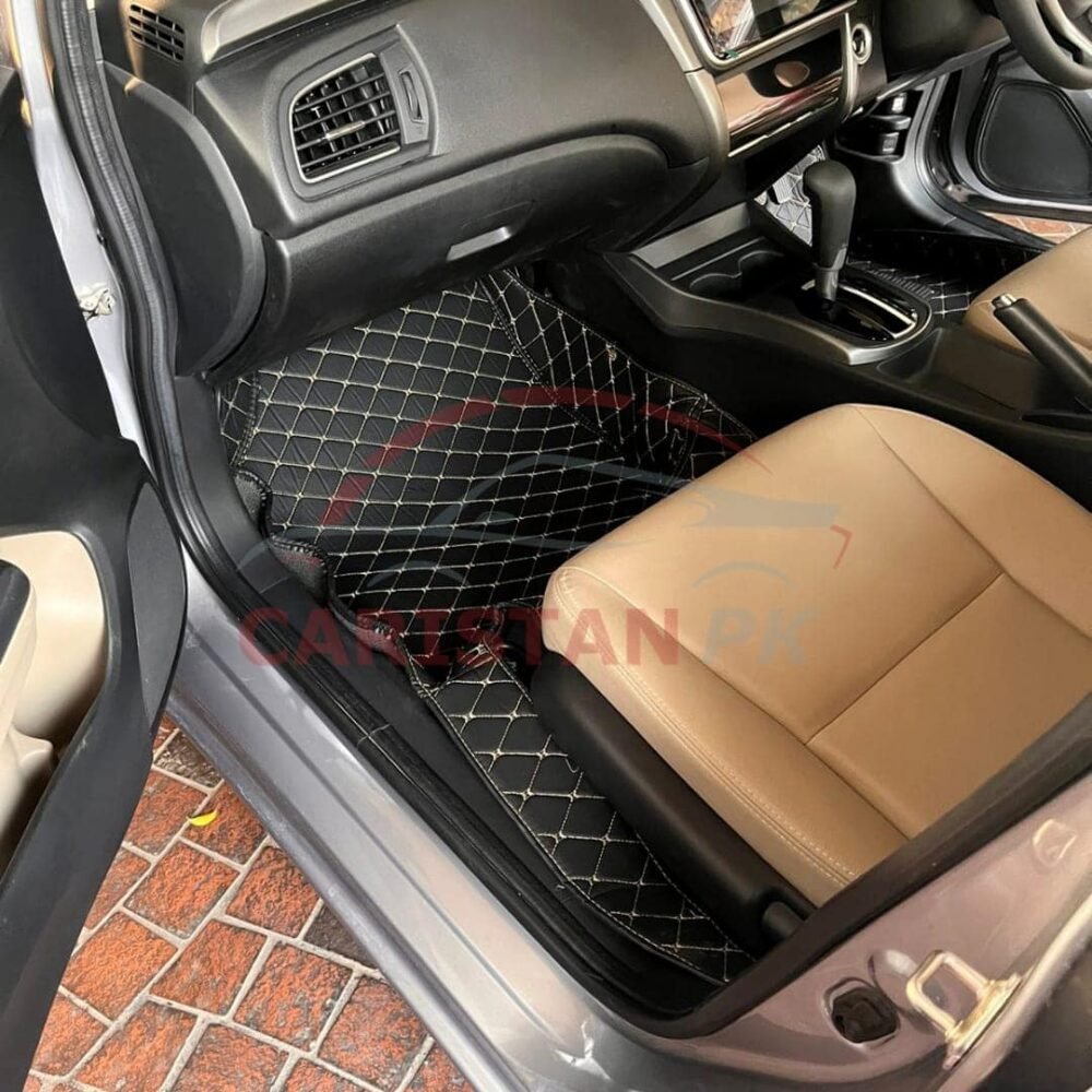 Honda City 7D Floor Mats Black With Beige Stitch 2022 Model & Onwards