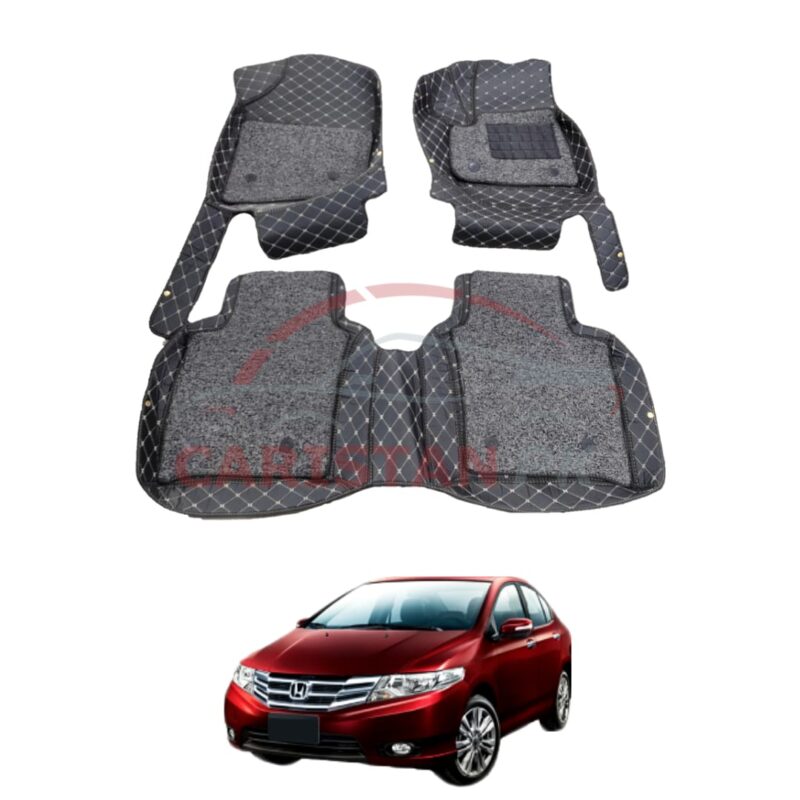 Honda City 9D Floor Mats Black With Beige Stitch 2009-21