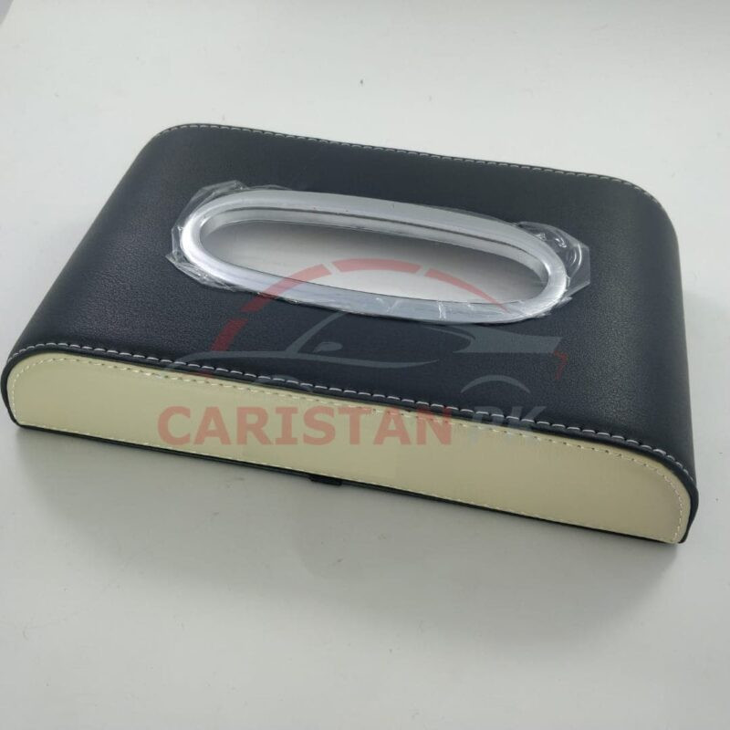 Leather Car Tissue Box Black Beige Mix 1