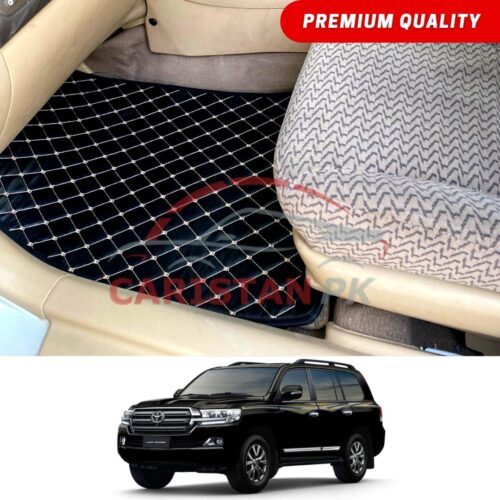 Toyota Land Cruiser FJ200 Flat Style 7D Floor Mats Black With Beige Stitch 2016-21