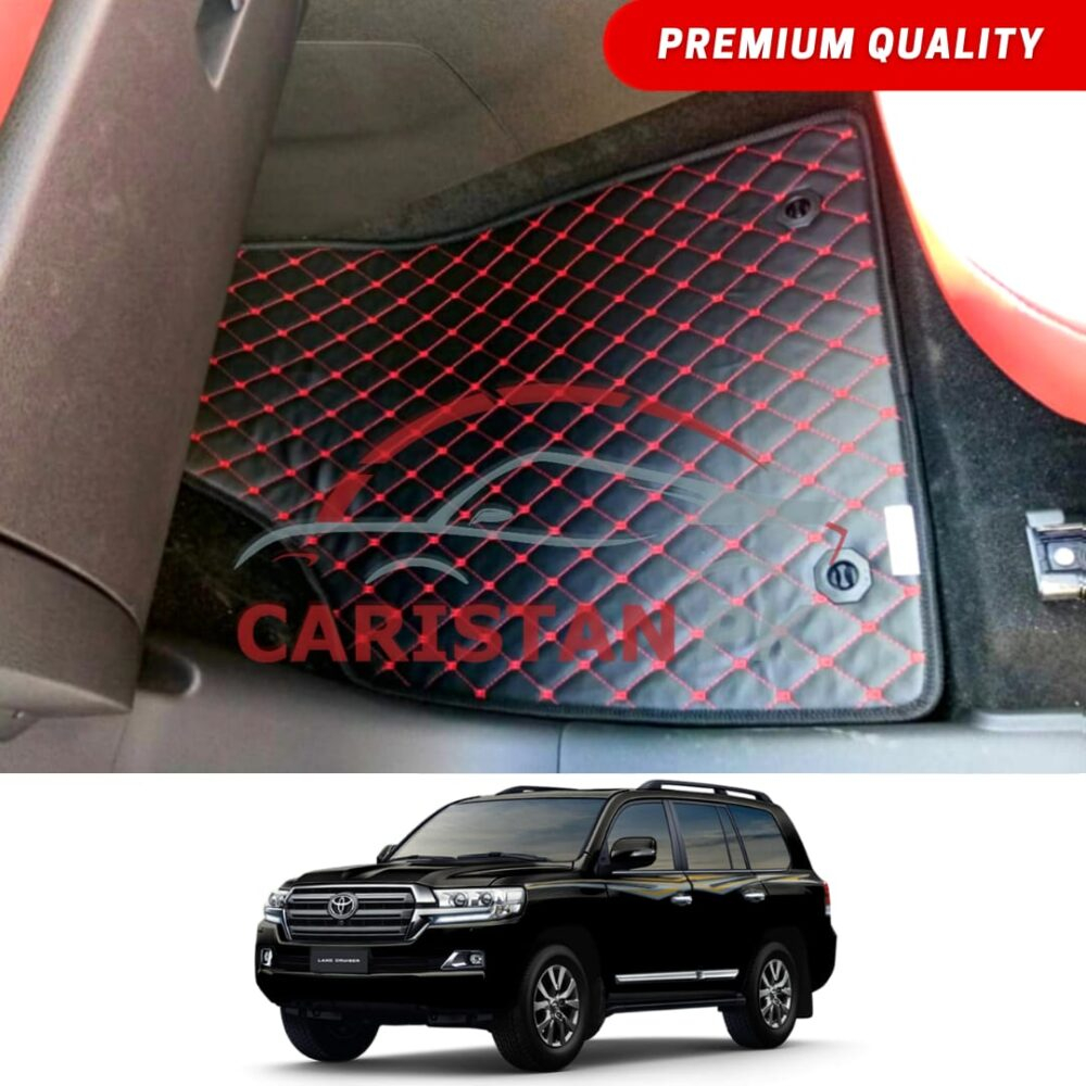 Toyota Land Cruiser FJ200 Flat Style 7D Floor Mats Black With Red Stitch 2016-21
