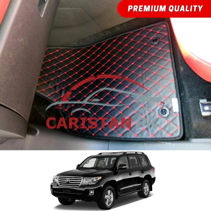Toyota Land Cruiser ZX Flat Style 7D Floor Mats Black With Red Stitch 2009-15
