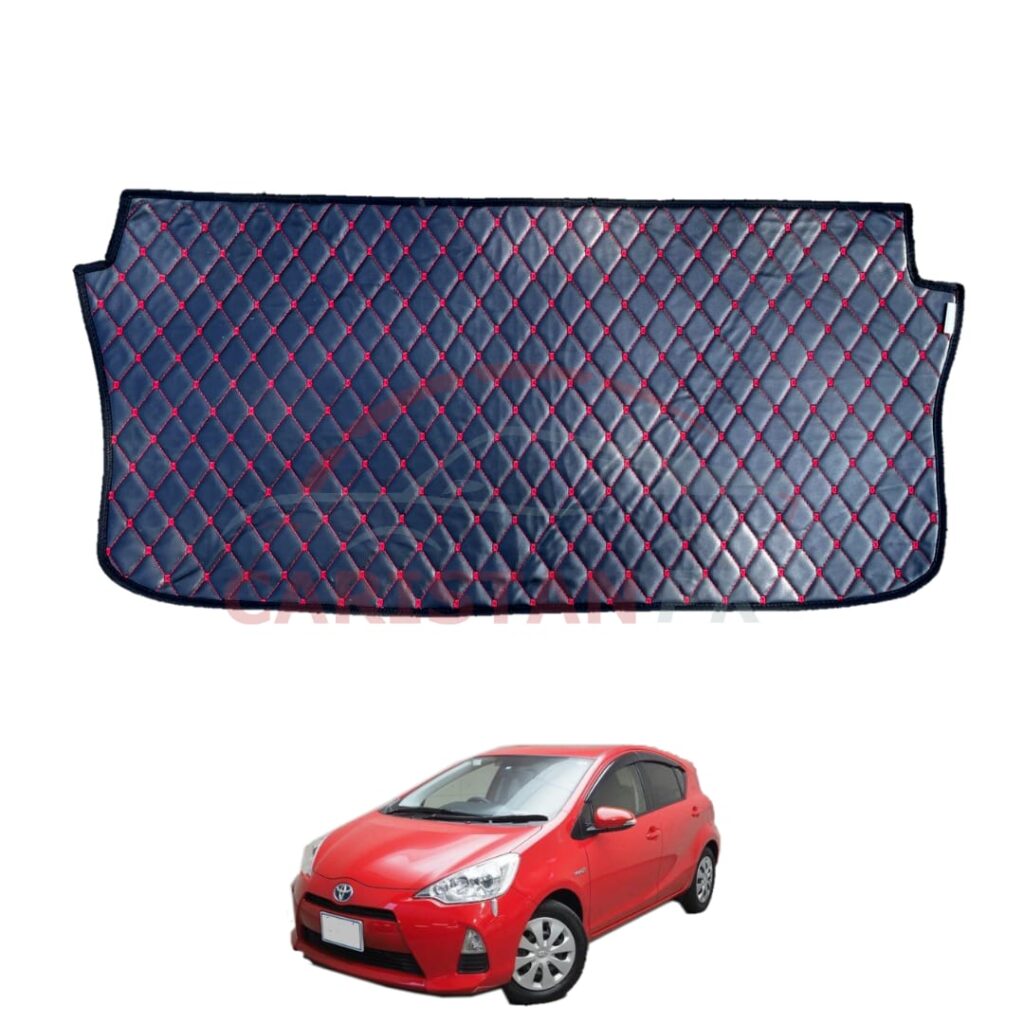 Toyota Aqua 7D Trunk Protection Mat Black With Red Stitch 2011-16