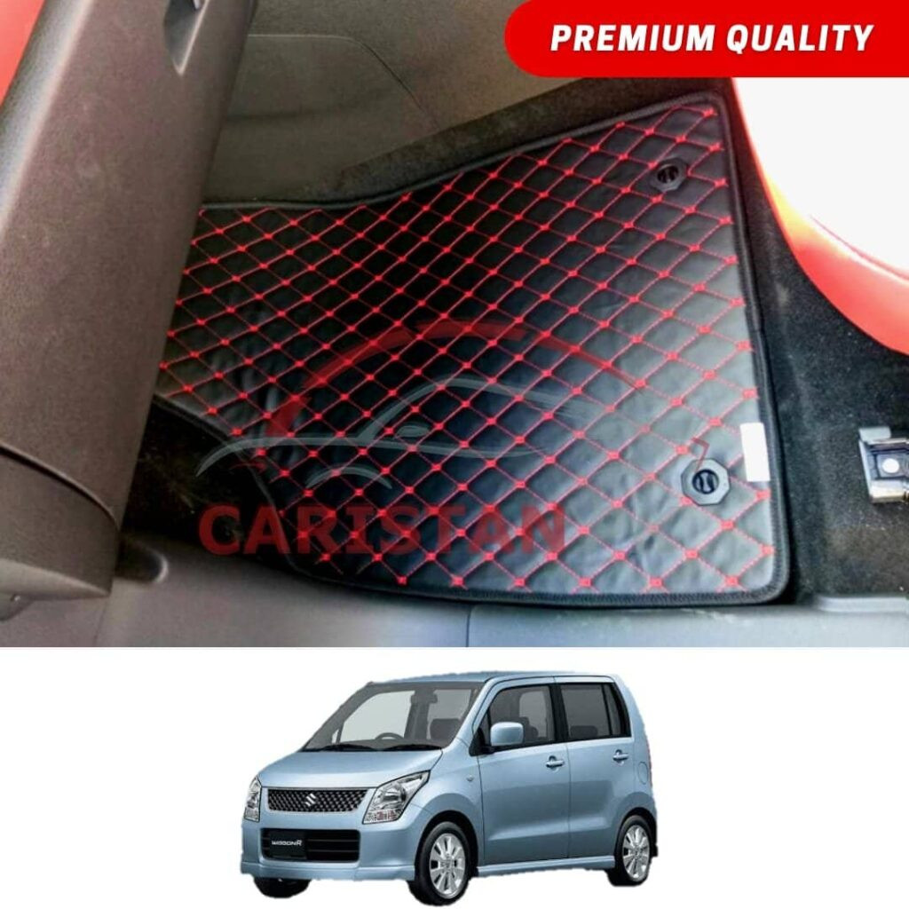 Suzuki Wagon R Japanese Flat Style 7D Floor Mats Black With Red Stitch 2008-12 Suzuki Wagon R Japanese Flat Style 7D Floor Mats Black With Red Stitch 2008-12
