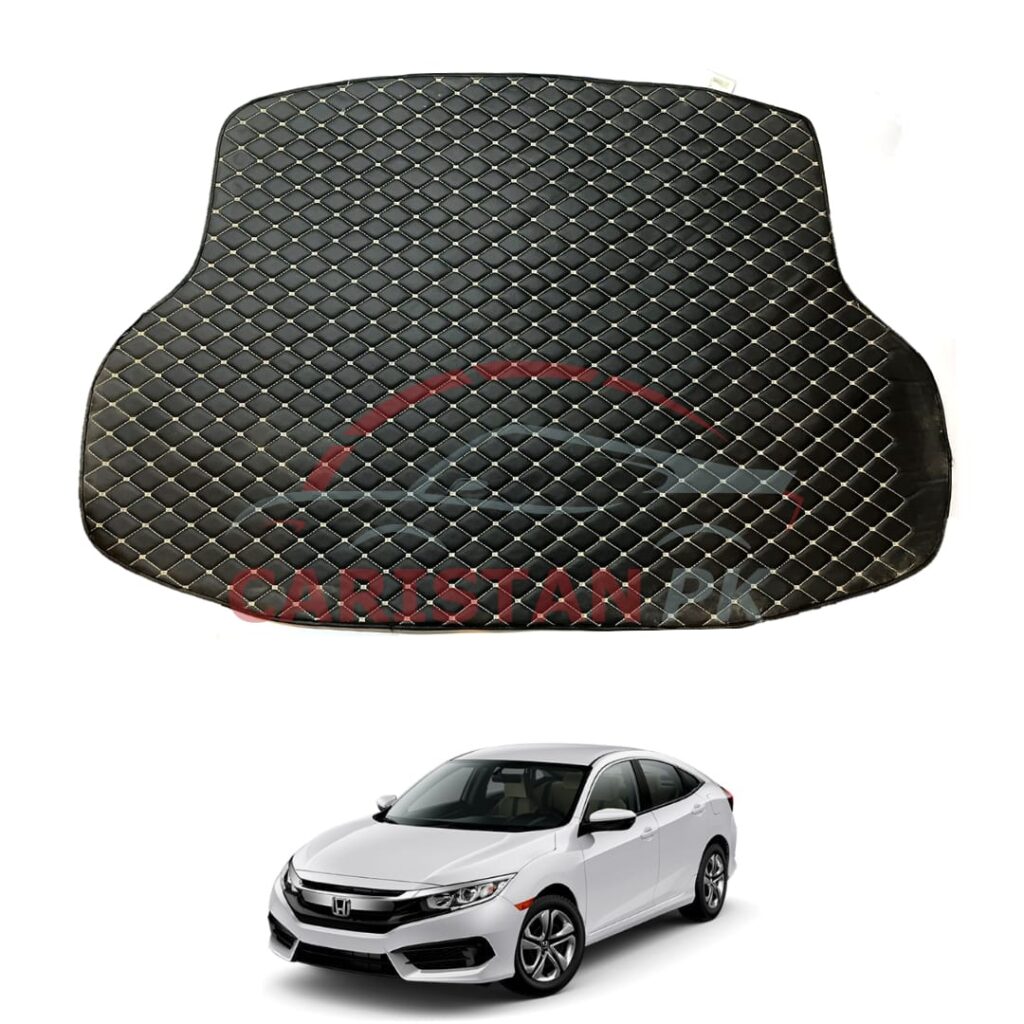 Honda Civic 7D Trunk Protection Mat Black With Beige Stitch 2016-21