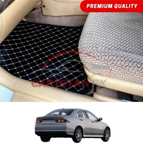 Honda Accord Flat Style 7D Floor Mats Black With Beige Stitch 2002-06