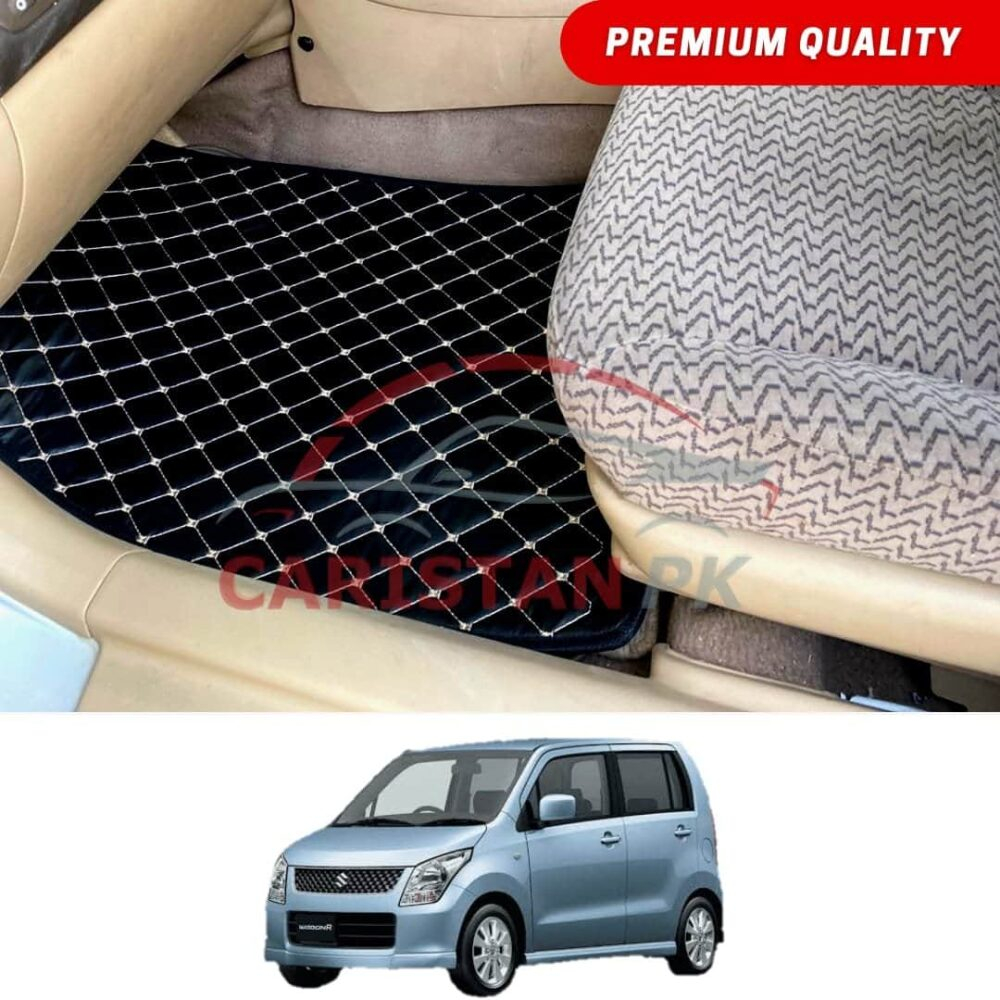 Suzuki Wagon R Japanese Flat Style 7D Floor Mats Black With Beige Stitch 2008-12