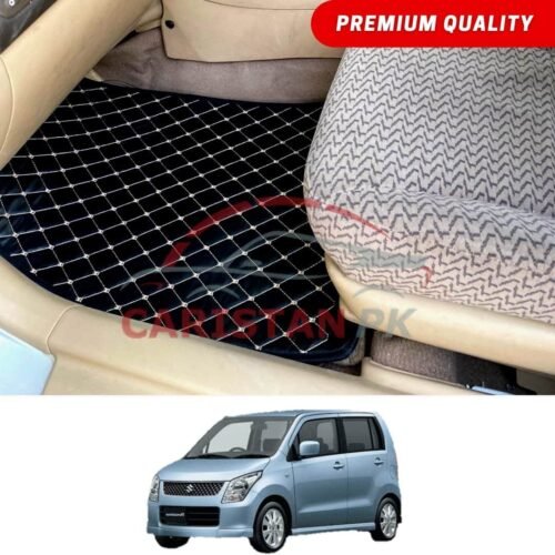 Suzuki Wagon R Japanese Flat Style 7D Floor Mats Black With Beige Stitch 2008-12