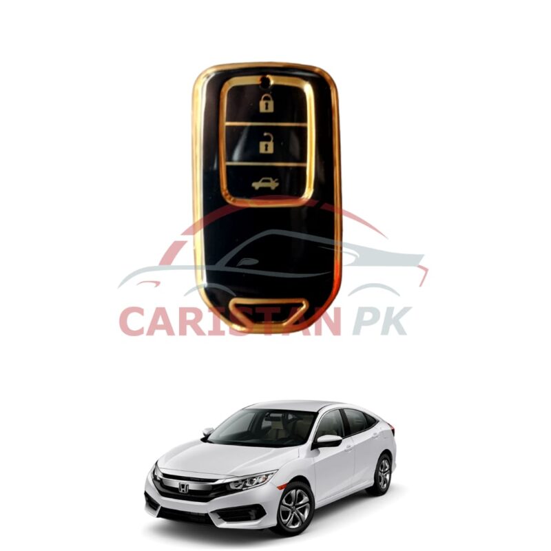 Honda Civic TPU Plastic Protection Key Cover 3 Button Black Golden 2016-21 Honda Civic TPU Plastic Protection Key Cover 3 Button Black Golden 2016-21