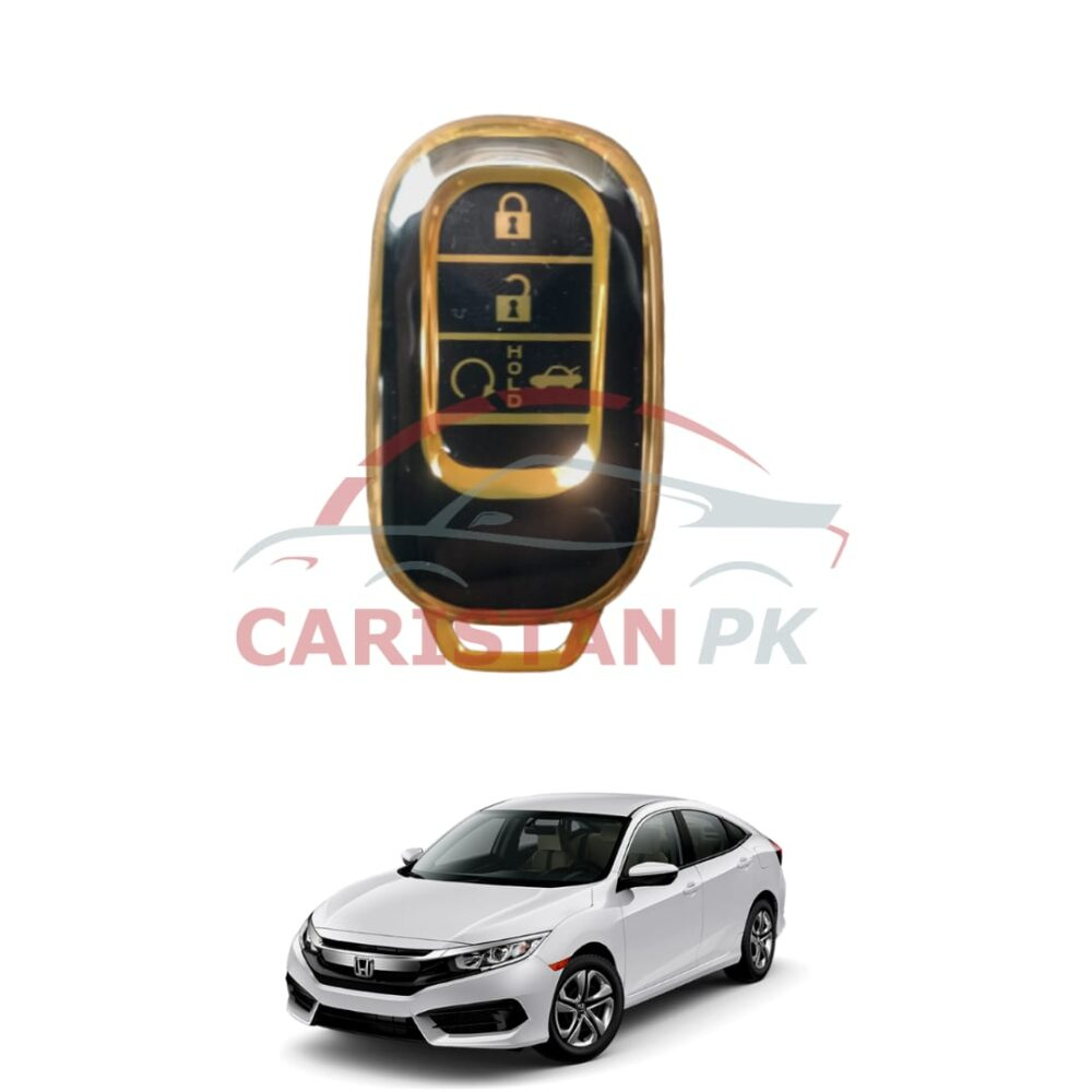 Honda Civic TPU Plastic Protection Key Cover 4 Button Black Golden 2016-21