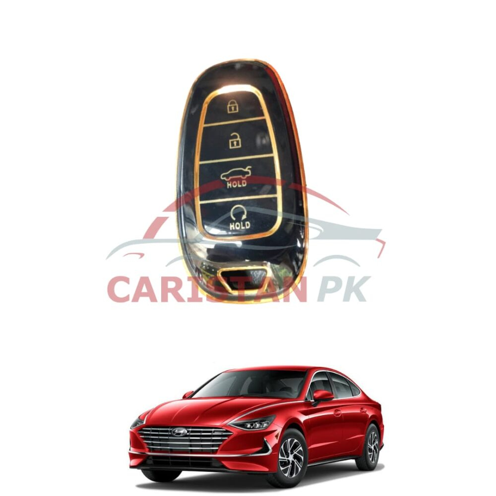 Hyundai Sonata TPU Plastic Protection Key Cover Black Golden