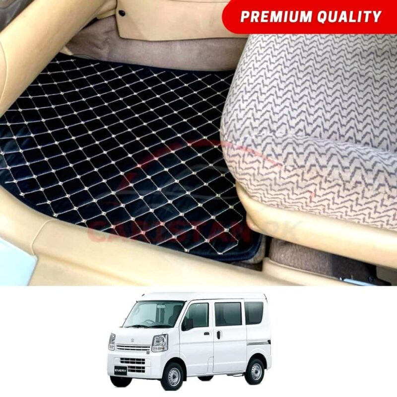 Suzuki Every Flat Style 7D Floor Mats Black With Beige Stitch 2007-18 Suzuki Every Flat Style 7D Floor Mats Black With Beige Stitch 2007-18