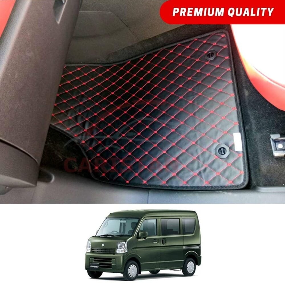 Suzuki Every Flat Style 7D Floor Mats Black With Red Stitch 2019-24