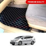 Toyota Prius Alpha Flat Style 7D Floor Mats Black With Beige Stitch 2009-14