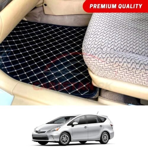 Toyota Prius Alpha Flat Style 7D Floor Mats Black With Beige Stitch 2009-14