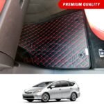 Toyota Prius Alpha Flat Style 7D Floor Mats Black With Red Stitch 2009-14